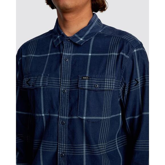 RVCA Men’s NWT Corduroy Flannel Plaid Shirt Sz M Blue Outdoor Hike Gorpcore Surf - Picture 13 of 14